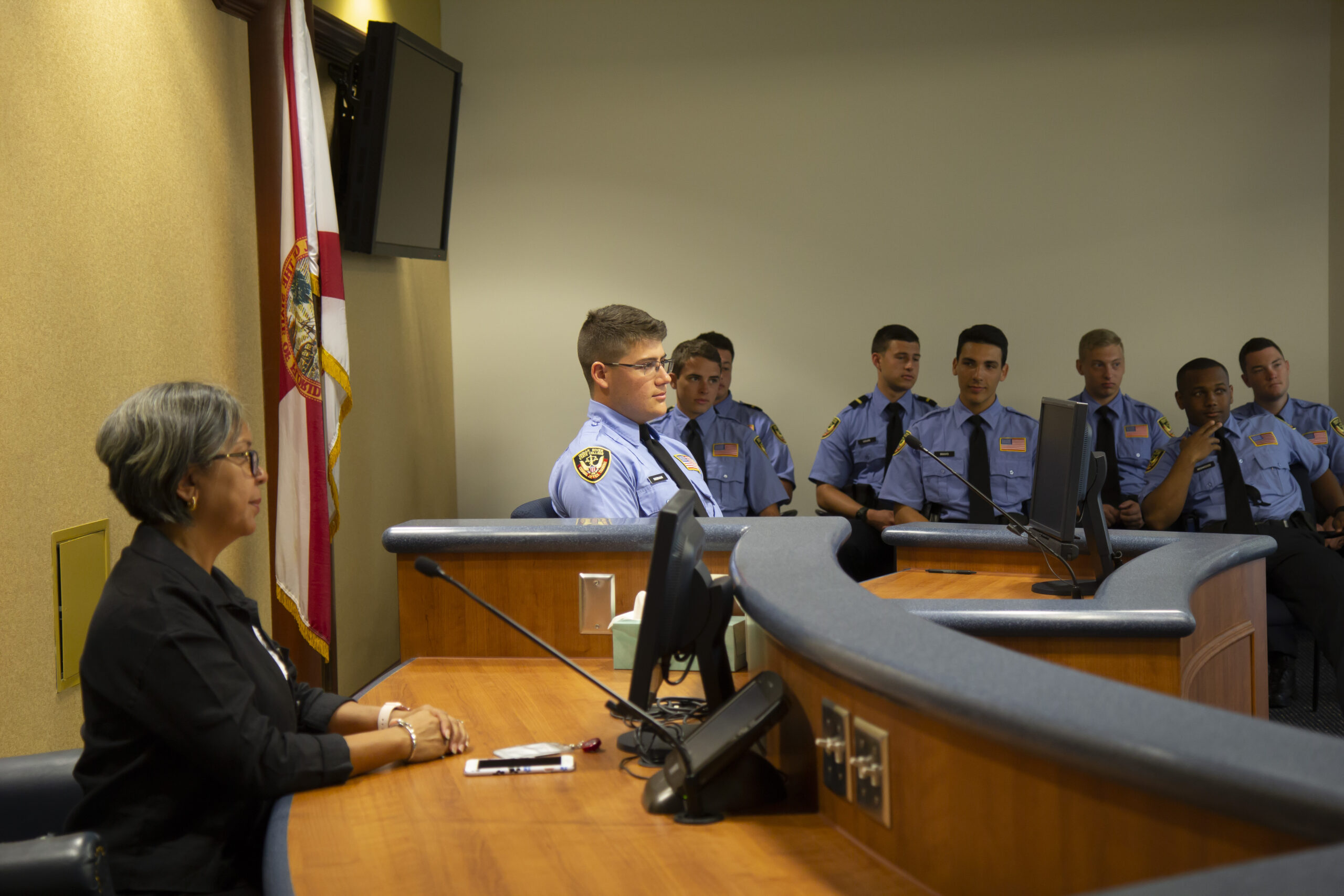 Court room scenario set up on a day video crew was shooting
