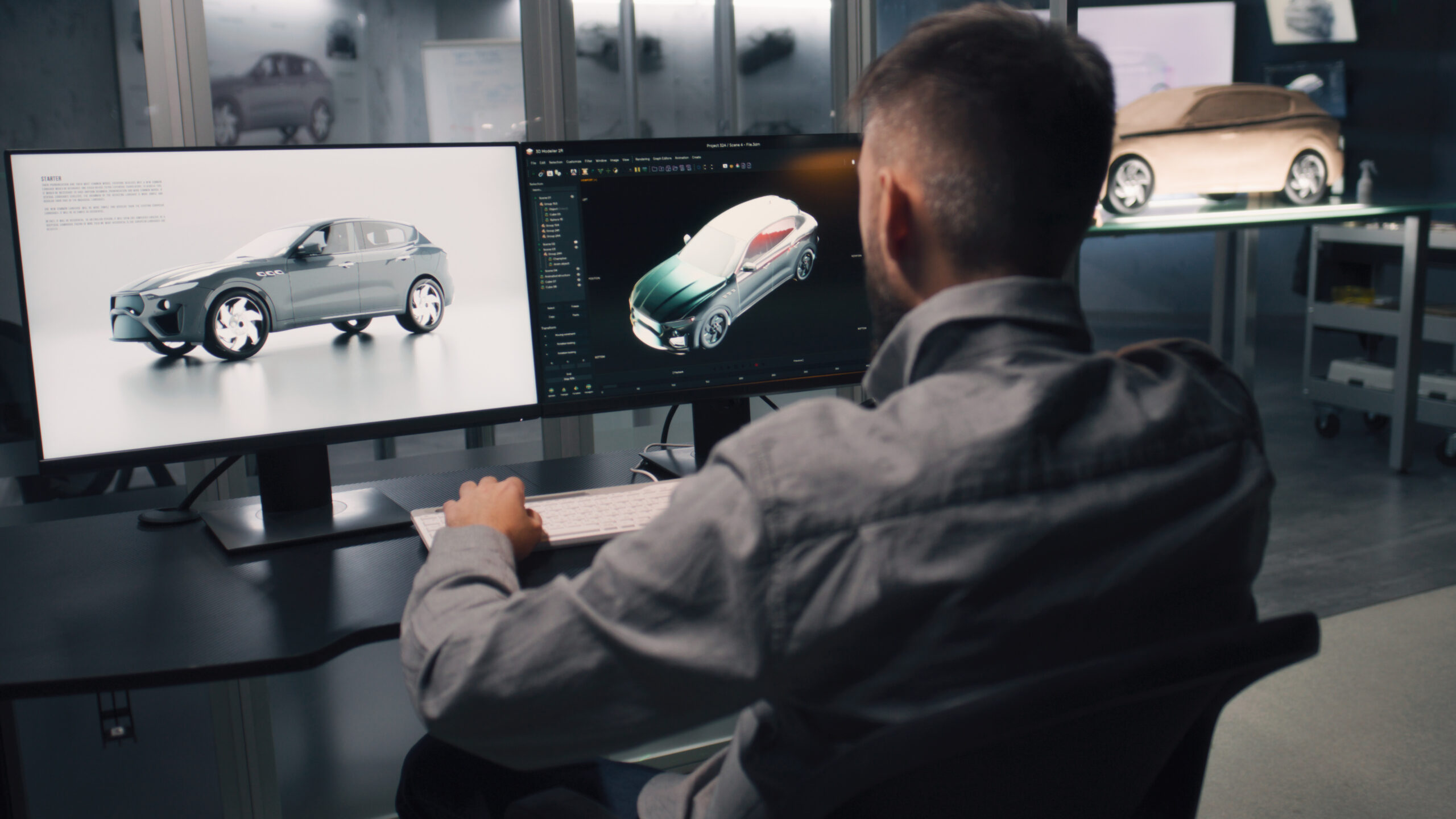 Designers working in car design studio