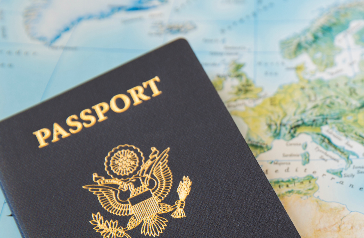 Us passport on the world map