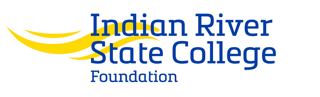 Indian River State College Foundation logo featuring the college name in blue text alongside a gold wave graphic.