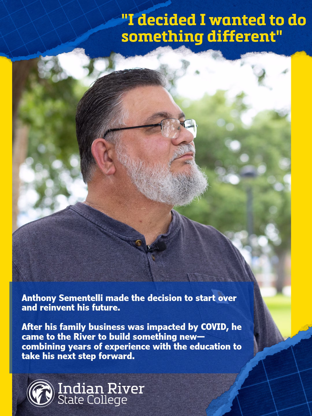 Anthony Sementelli, Indian River State College graduate, portrait on campus