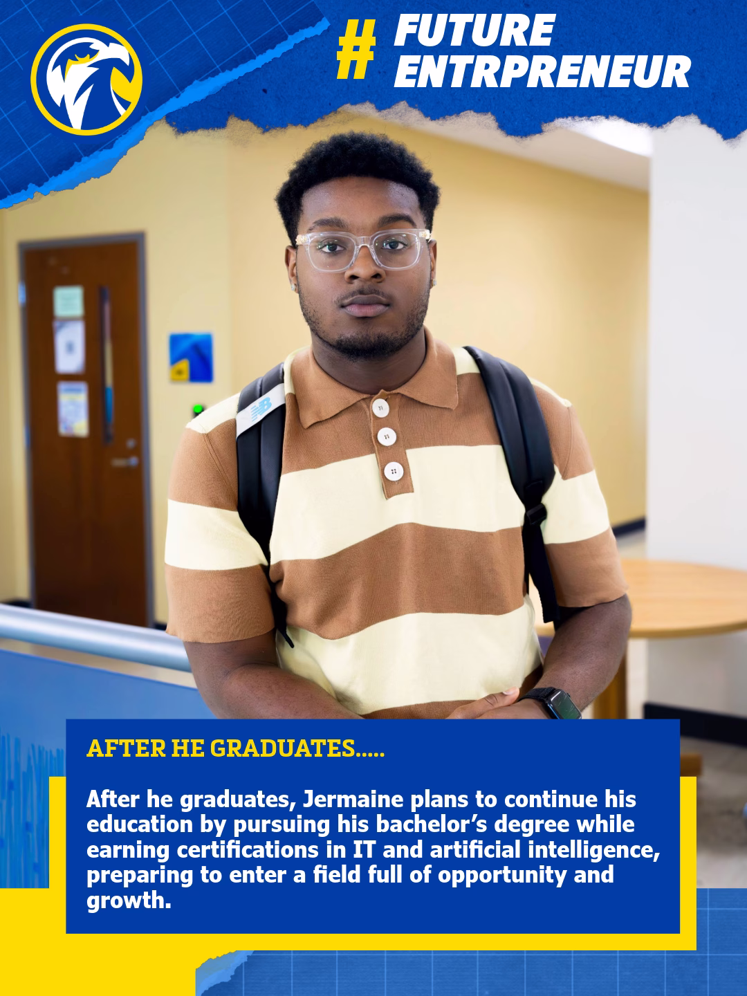 Jermaine Johnson walking outdoors on Indian River State College campus