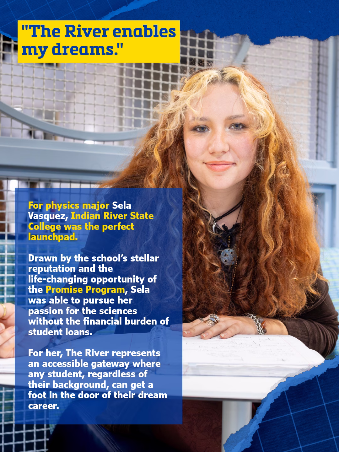 Sela Vasquez, Indian River State College graduate, smiling portrait on campus